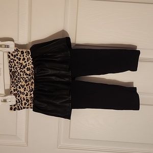 Disney 12 month leggings with animal print and faux leather attached skirt